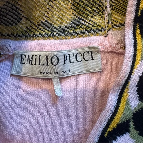 Emilio Pucci Knit Short Sleeve Mock Neck Dress with Geometric Border Trim, Sz XS - Picture 14 of 16